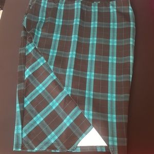 Teal plaid side split midi